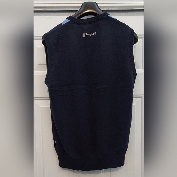 PERRY GOLF BY GLENMUIR MEN'S BLUE ARGYLE COTTON PULLOVER GOLF VEST SIZE L NWOT - Picture 5 of 7